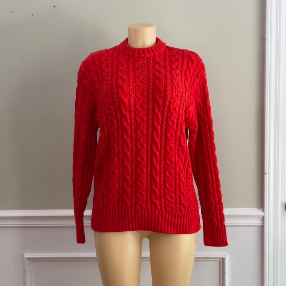 Zara Cable Knit Sweater Womens Small Medium Red Chunky Crew Neck Pullover Turkey
